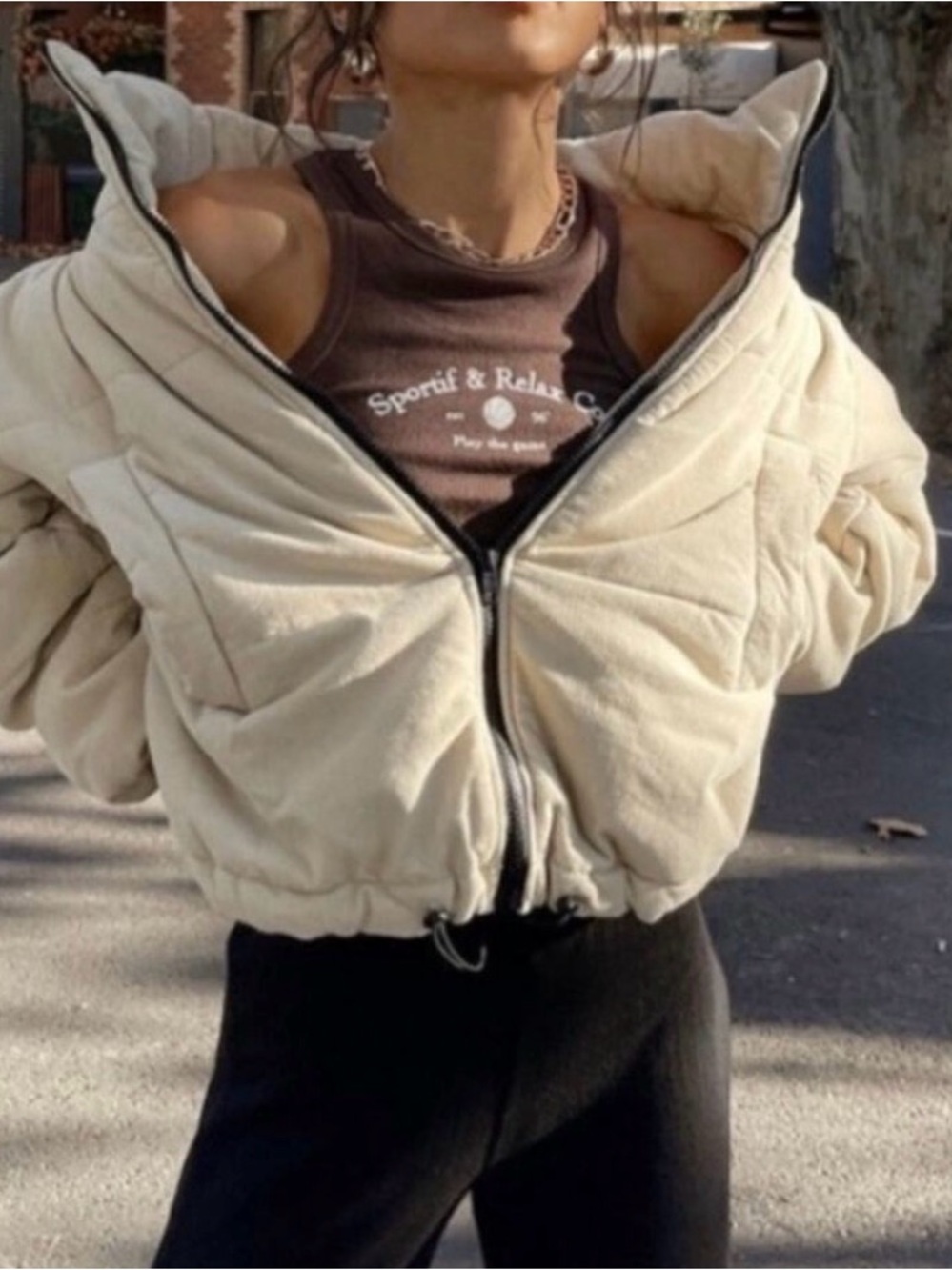 Princess Polly Cream ivory croppedCorduroy Puffer Jacket with High Collar size 4